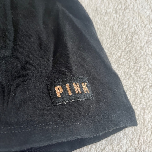 PINK Victorias Secret Women LARGE Spandex Shorts Black High Waisted Glitter Logo - Picture 4 of 8